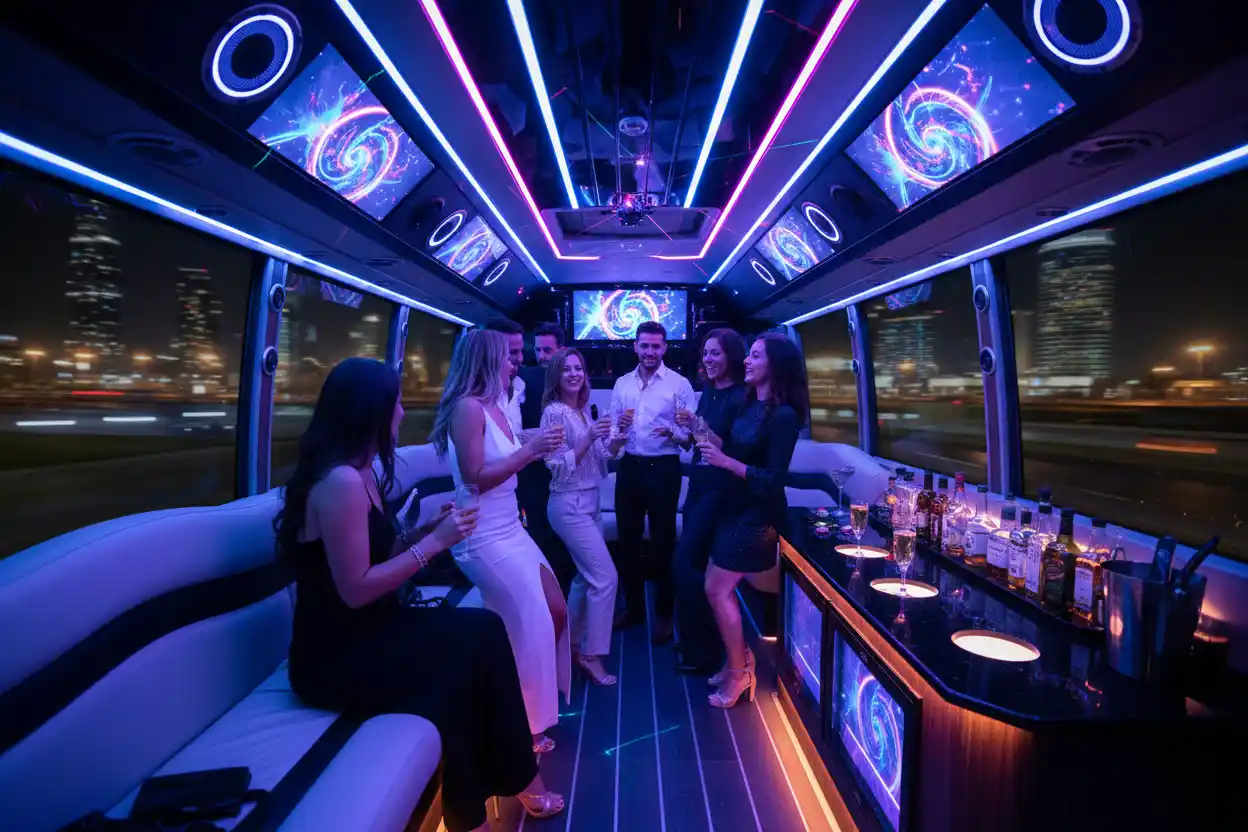 What Features and Facilities Are Included in a Luxury Party Bus?